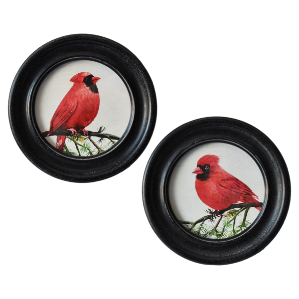 Round Framed Cardinal Wall Decor