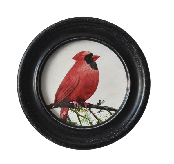Round Framed Cardinal Wall Decor