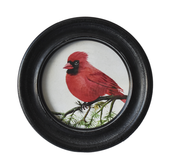Round Framed Cardinal Wall Decor
