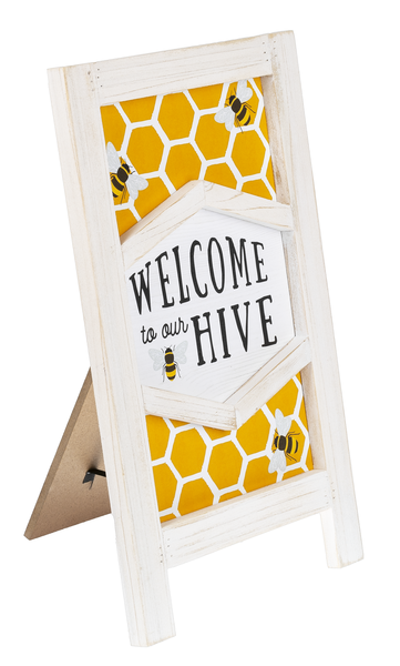 "Welcome to Our Hive / Home" Bee & Floral Easel Sign