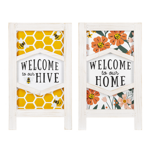 "Welcome to Our Hive / Home" Bee & Floral Easel Sign