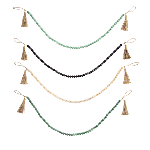 Veranda Wood Beaded Garland with Tassel