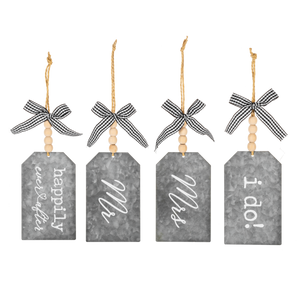 Galvanized Wedding Text Tags with Beaded Hanger & Ribbon