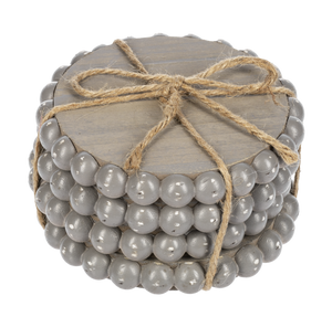 Greywash Round Wood Beaded Coaster (4 pc. set)