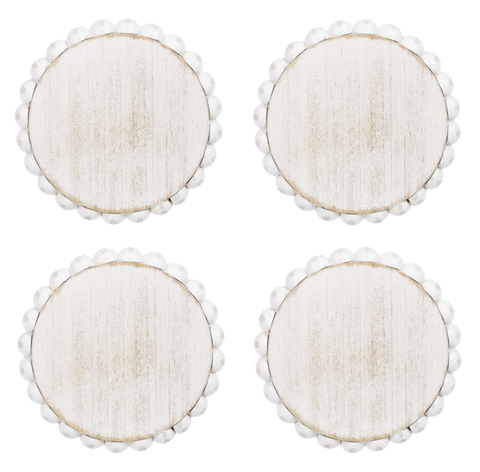Whitewash Round Wood Beaded Coaster (4 pc. set)