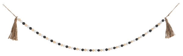 White, Natural, Black Wood Beaded Garland with Tassel