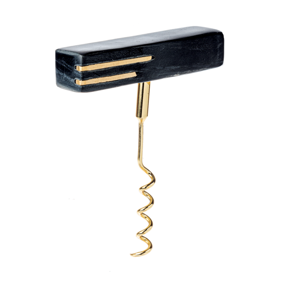 Black Marble Corkscrew with Brass Stripes