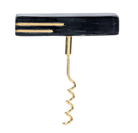 Black Marble Corkscrew with Brass Stripes