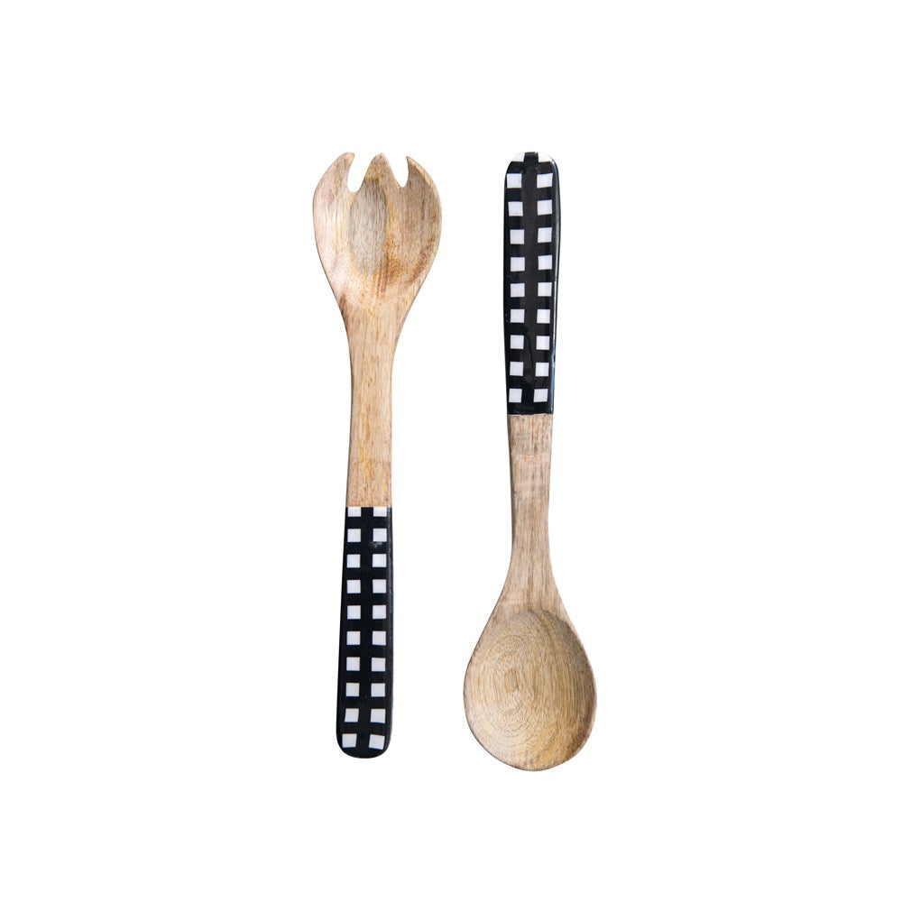 Enameled Mango Wood Salad Servers