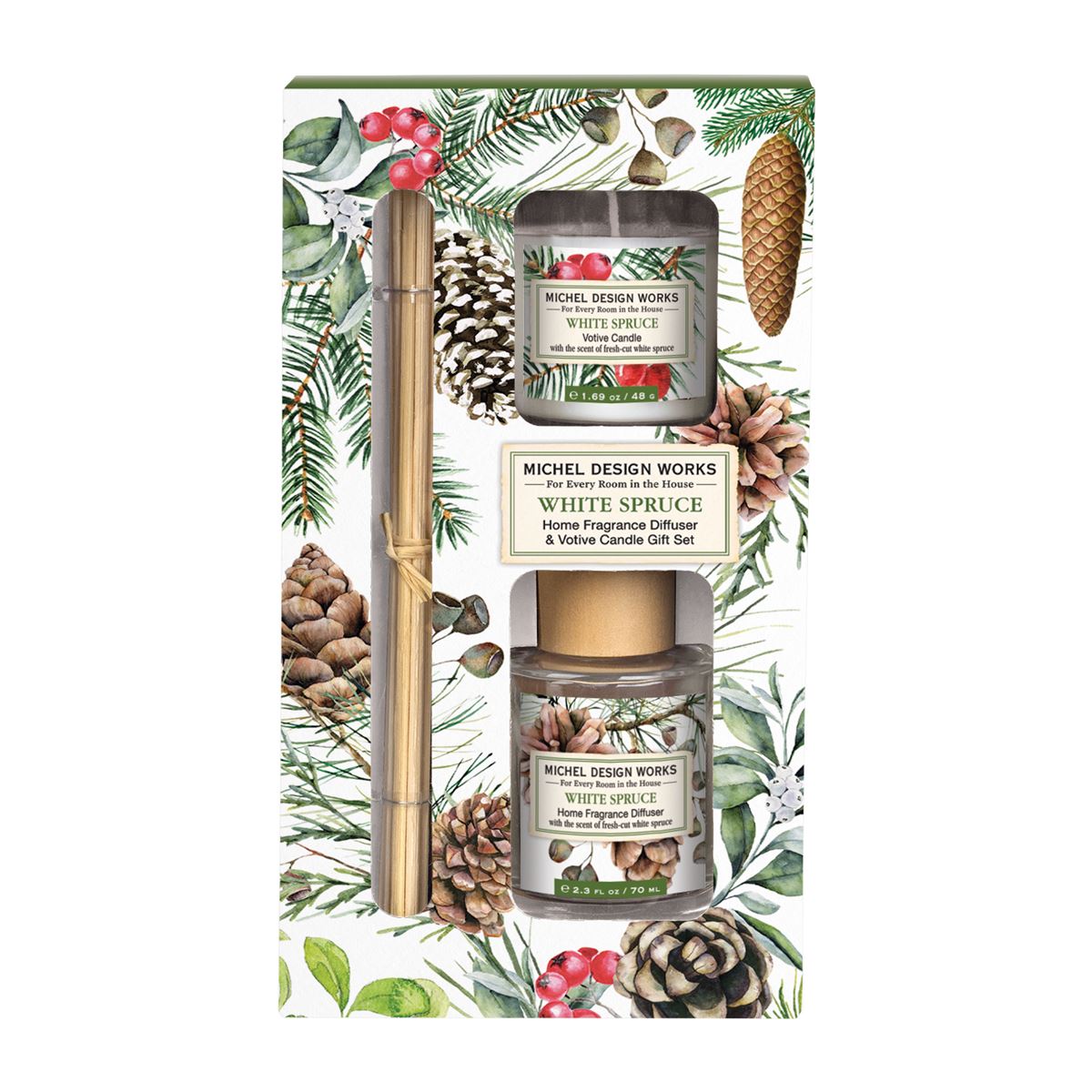 White Spruce Home Fragrance Diffuser & Votive Candle Gift Set