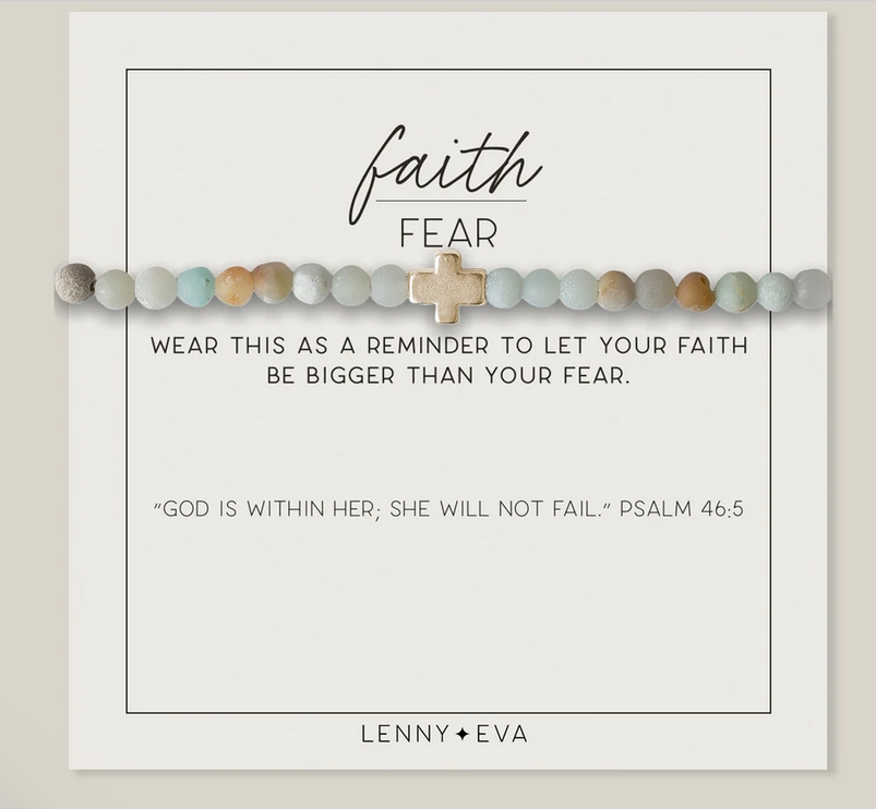 Faith Over Fear Cross Stretch Bracelet-Amazonite