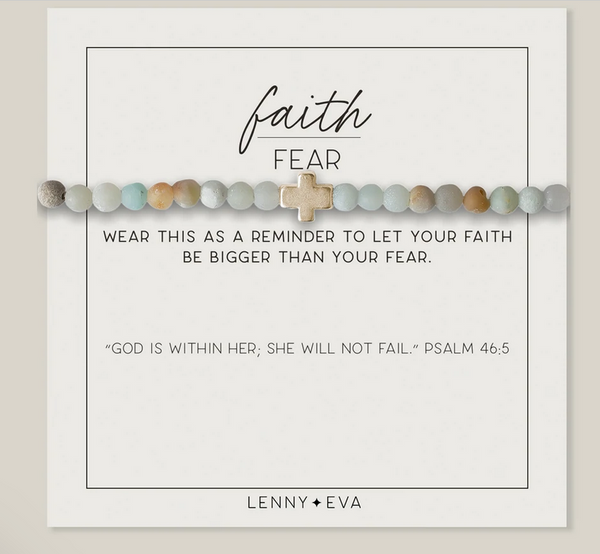Faith Over Fear Cross Stretch Bracelet-Amazonite