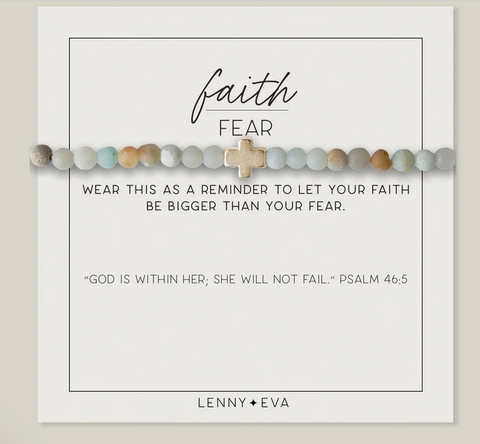 Faith Over Fear Cross Stretch Bracelet-Amazonite