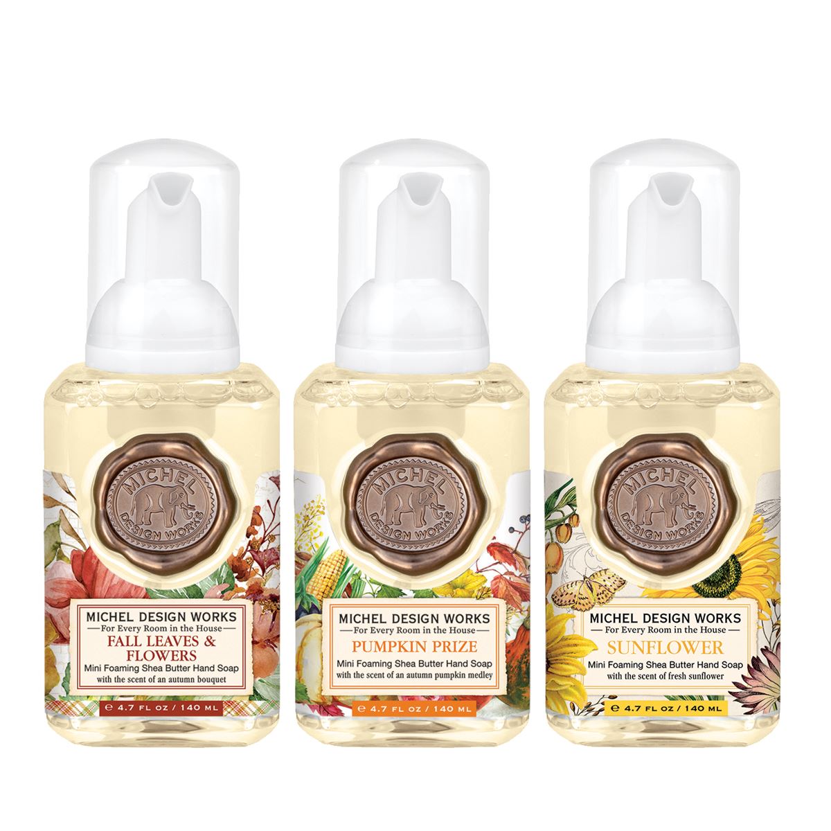 Mini Foaming Hand Soap Set: Fall Leaves & Flowers, Pumpkin Prize, Sunflower