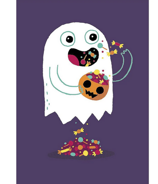 Ghost With Candy Halloween Card