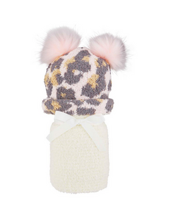 Chenille Leopard Hat & Blanket Sets