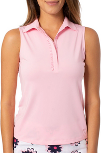 Light Pink Sleeveless Ruffle Stretch Polo