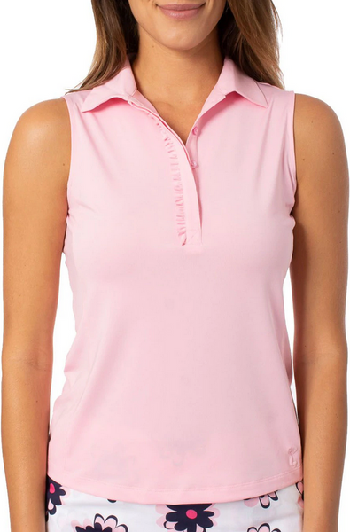 Light Pink Sleeveless Ruffle Stretch Polo