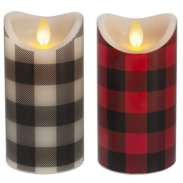 LED Buffalo Plaid Wax Pillars (2 pc. ppk.)