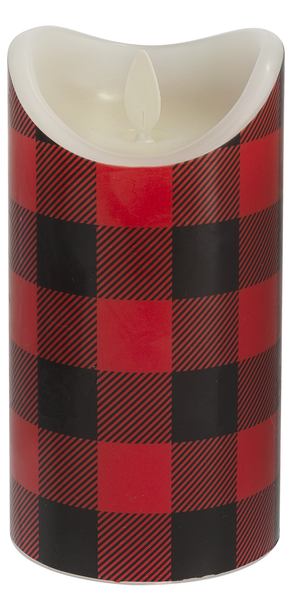 LED Buffalo Plaid Wax Pillars (2 pc. ppk.)