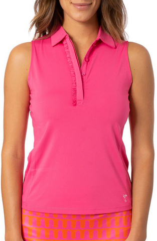 Hot Pink Sleeveless Ruffle Stretch Polo