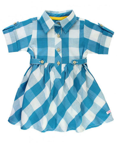 Peacock Blue Plaid Babydoll Dress