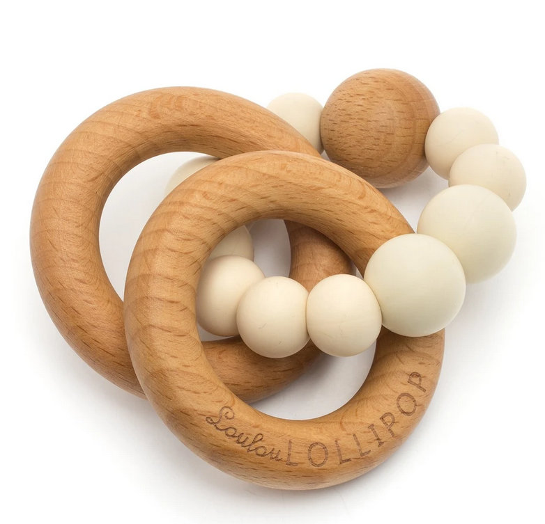Bubble Silicone and Wood Teether - Beige