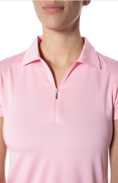 Light Pink Short Sleeve Zip Stretch Polo