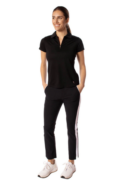 Black Short Sleeve Zip Stretch Polo